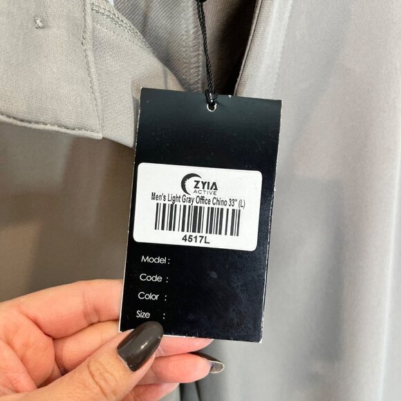 NEW! ZYIA Active Men's Light Gray Office Chino 33" Pants Size L Large Pockets - Picture 8 of 12